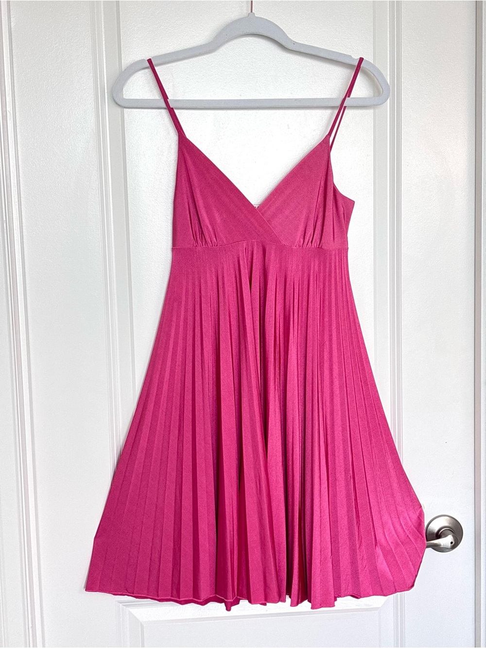 XXI Pink Pleated Satin Babydoll Dress Flowy Coquette Balletcore Mini Dress S - Picture 3 of 11